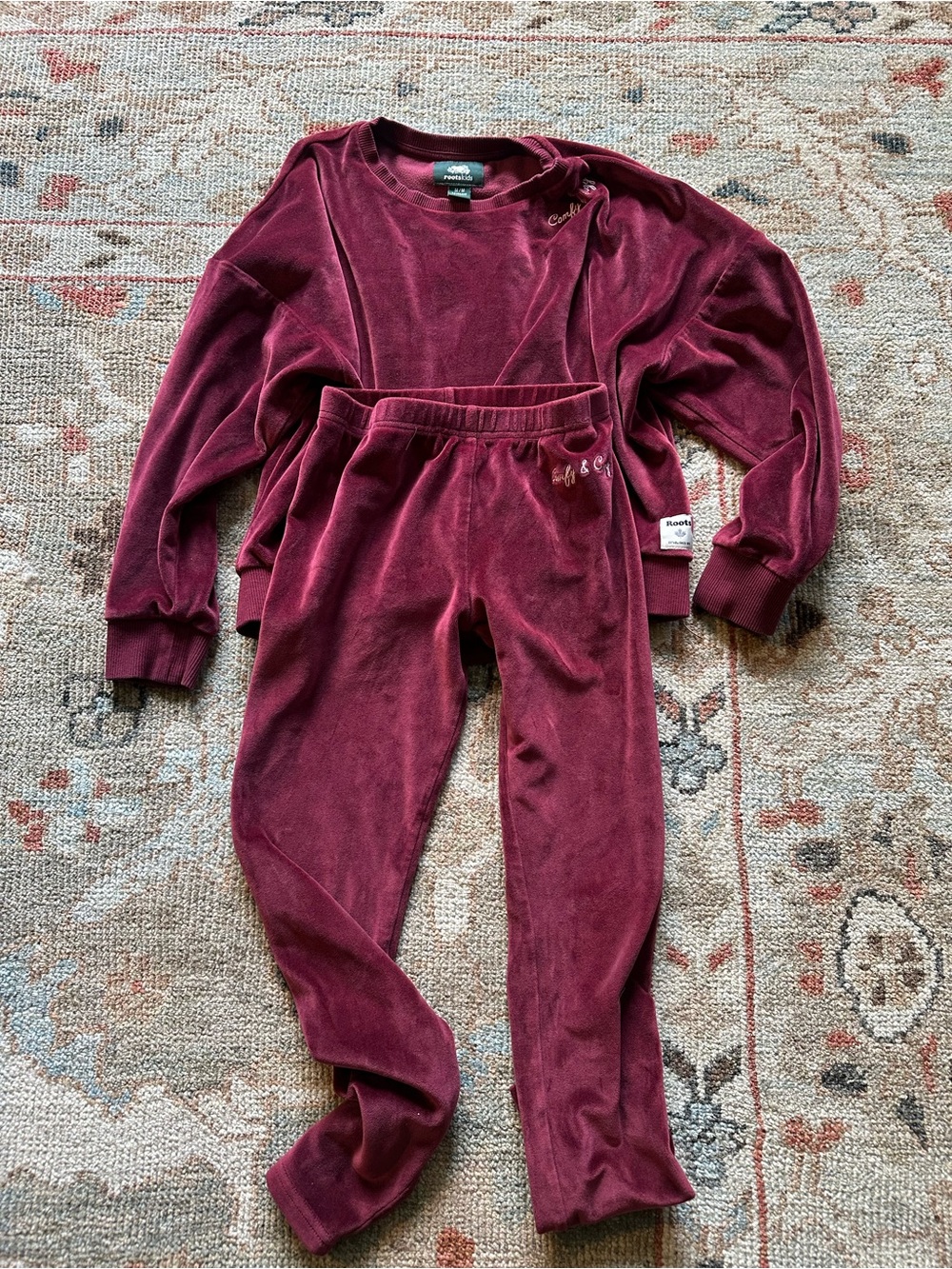 Roots Kids Burgundy Crewneck Sweatshirt and pants set